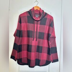Adrienne Vittadini Burgundy and Black Knit mock neck Top Size S